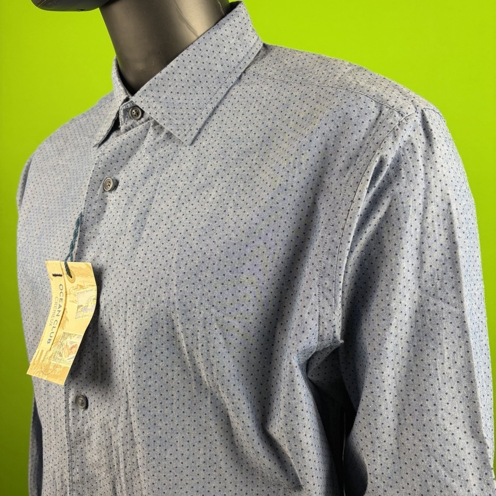 Cremieux Button Down Shirt Mens L Indigo Blue Micro Dot Long Sleeve Cotton NWT